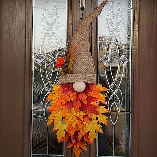 

Осенний венок, шляпа-венок, бусины из искусственного клена для украшения входной двери, новогоднее украшение