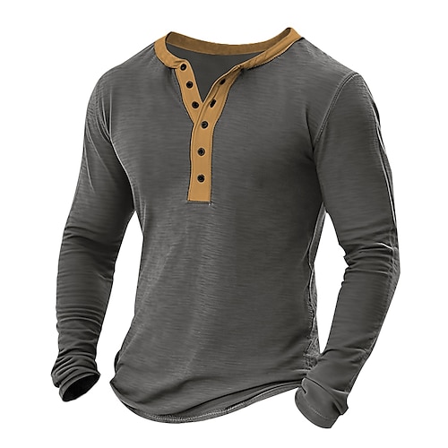 

Herren Henley Shirt T-Shirt Patchwork Henley Strasse Urlaub Langarm Patchwork Bekleidung Modisch Designer Basic