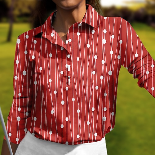 

Mulheres Camisa polo de caminhada Camisa de golfe Pólo de botões Respirável Secagem Rápida Pavio Humido Manga Longa Vestuário de golfe Roupas de golfe Normal Listra Primavera Outono Tênis Golfe