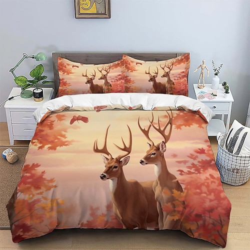 

Maple Forest Series Digital Printing 3D Duvet Set For Mountain Deer Three Piece Bed Set For Soft And Breathable Autumn Leaves Two Piece Bed Set Pillow Case