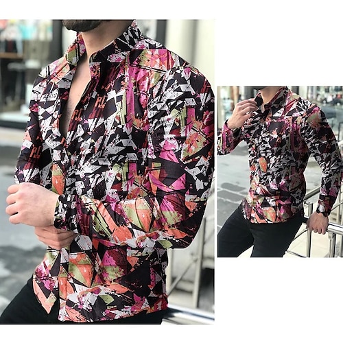 

Herren Hemd Farbblock Grafik-Drucke Geometrie Umlegekragen Wein Rote Braun Outdoor Strasse Langarm Bedruckt Bekleidung Modisch Strassenmode Designer Brautkleider schlicht