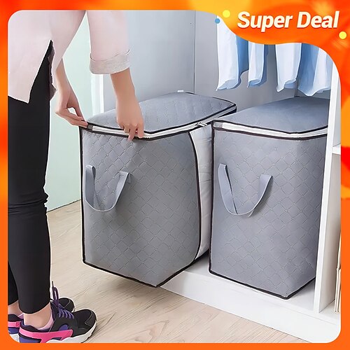 

1pc grande custodia organizer per vestiti con manico rinforzato, contenitori per biancheria da letto, trapunte, abbigliamento, armadio, finestra trasparente, robuste cerniere