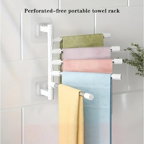 

1pc Punch-free Wall-mounted Rotating Towel Storage Rack, Bathroom Multi-layer Hanging Rod, Kitchen Washroom Rotatable Towel Holder