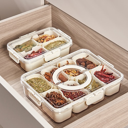 Divided Serving Tray with Lid and Handle Snackle Box Charcuterie Container  Portable Snack Platters Clear Organizer for Candy, Fruits, Nuts, Snacks