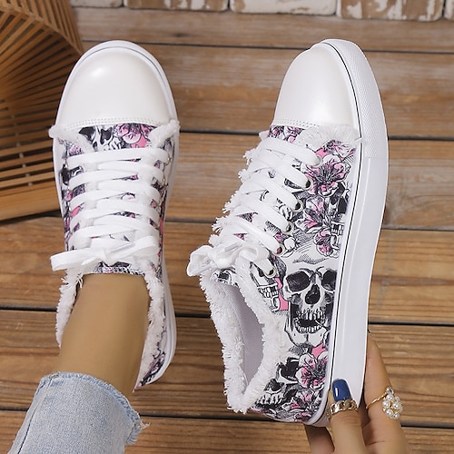 

Women's Sneakers Canvas Shoes Animal Print Plus Size Canvas Shoes Halloween Daily Lace-up Flat Heel Round Toe Casual Comfort Preppy Canvas Lace-up 3D Black Yellow Pink