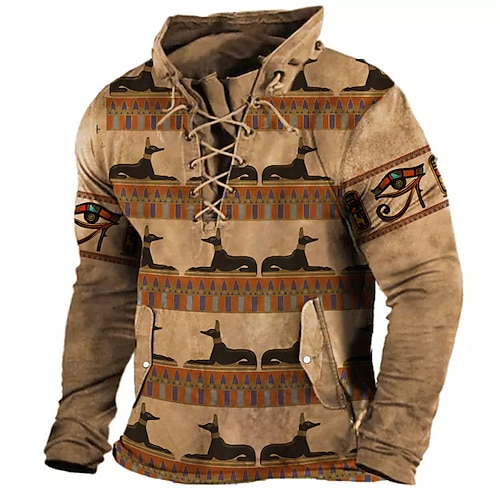 

Men's Sweatshirt Pullover Blue Brown Gray Standing Collar Tribal Graphic Prints Lace up Sports Outdoor Casual Daily 3D Print Streetwear Designer Basic Spring Fall Clothing Apparel Hoodies