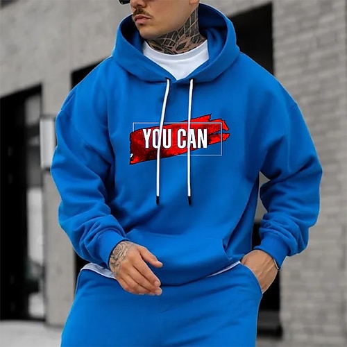 

Homens Moletom com capuz Azul Com Capuz Letra Estampas Abstratas Imprimir Diário Esportes Roupa de rua Designer Básico Primavera Outono Roupa Moletons Moletons