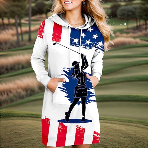 

Mujer vestido de golf Vestido con capucha Mantiene abrigado Transpirable Dispersor de humedad Manga Larga Ropa de golf Camiseta Correa Con Capucha Impreso Primavera Otoño Tenis Golf pepinillo