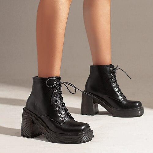 

Femme Bottes Bottes Moto Bottes martin Bottines Bottines Extérieur du quotidien Hiver Talon Bottier Mode Décontractées Minimalisme Faux Cuir Couleur unie Brun foncé Noir