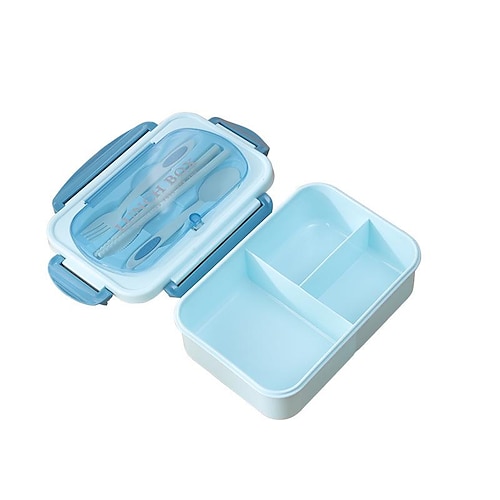 Wheat Straw Microwavable Lunch Box with Plastic Utensils 1000ml Green