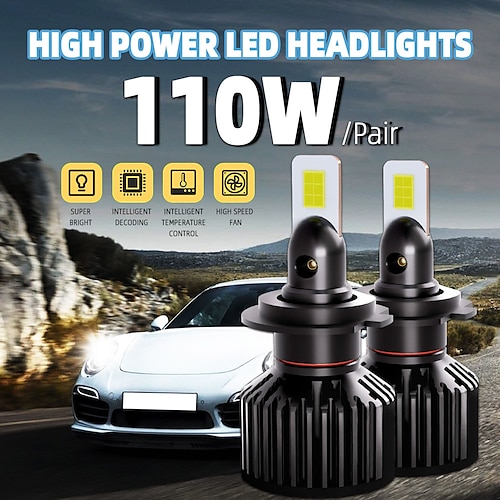 

2 uds faros delanteros led para coche h1 h4 h7 h11 bombillas 50w 6000-6500k plug and play super light 9005 9006