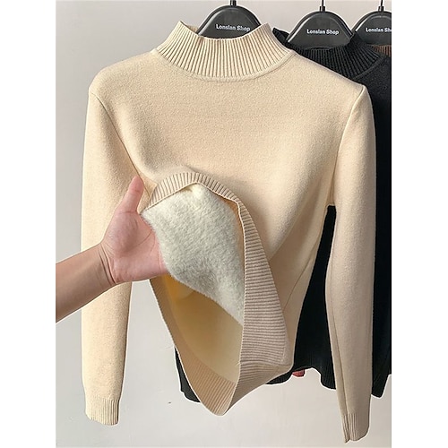

Women's Pullover Sweater Jumper Turtleneck Ribbed Knit Acrylic Oversized Fall Winter Outdoor Valentine's Day Daily Stylish Casual Soft Long Sleeve Solid Color Black White Yellow S M L