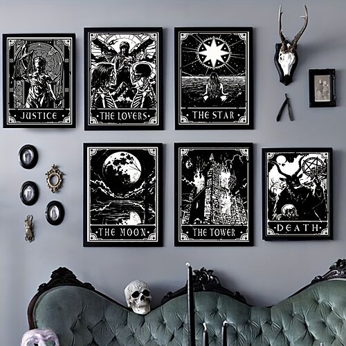 

Wall Art Canvas Black White Tarot Prints and Posters Pictures Decorative Fabric Painting For Living Room Pictures No Frame