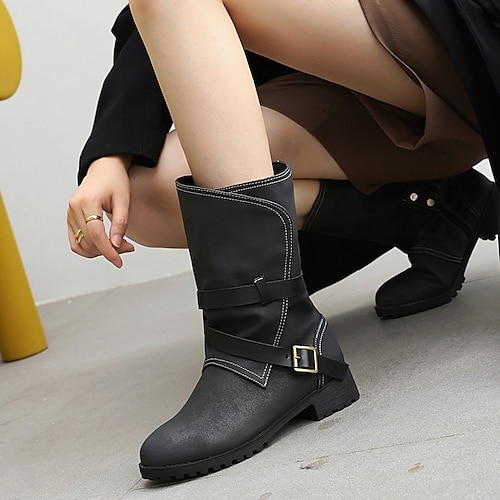 

Women's Boots Combat Boots Martin Boots Motorcycle Boots Outdoor Daily Booties Ankle Boots Winter Buckle Chunky Heel Luxurious Casual Faux Leather Solid Color Black Red Brown