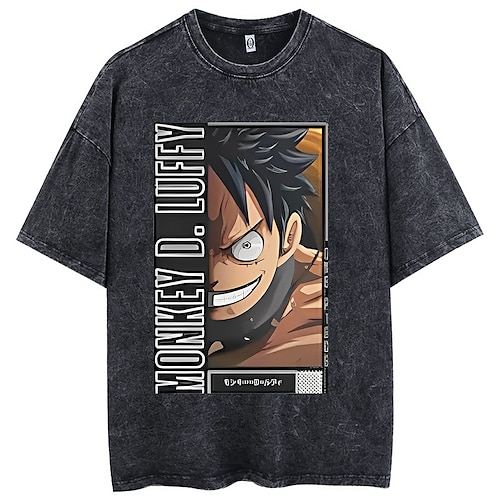 

One Piece Monkey D. Luffy T-shirt Oversized Acid Washed Tee Punk Gothic T-shirt Retro Vinatge Street Style Hip Hop Unisex Adults Kids