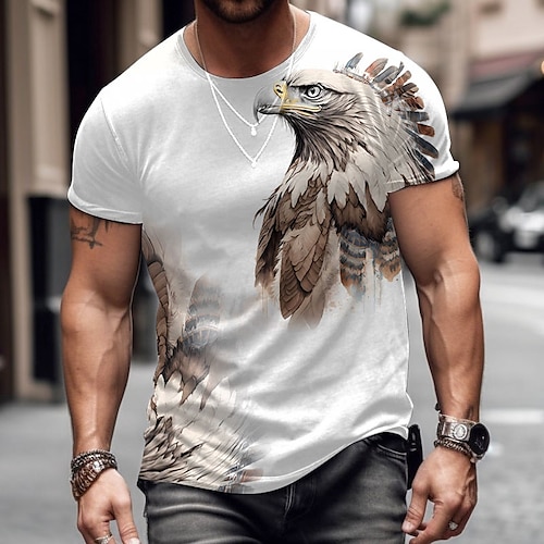 

Animal Eagle Designer Casual Men's 3D Print T shirt Tee Graphic Tee Outdoor Daily Vacation T shirt White Blue Brown Short Sleeve Crew Neck Shirt Spring Summer Clothing Apparel S M L XL 2XL 3XL