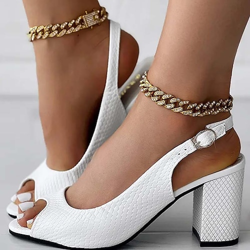 

Femme Chaussures à Talons Sandales Grandes Tailles du quotidien Eté Talon Bottier Bout ouvert Mode Elégant Minimalisme Polyuréthane Mocassins Couleur unie Noir Blanche