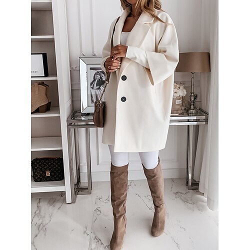 

Manteau Femme Plein Air Vacances Usage quotidien Chic et moderne Casual Quotidien Décontractées Style de rue Avec poches Longue Manteau Noir Blanche Vin Automne Hiver Boutonnage Simple Revers Standard