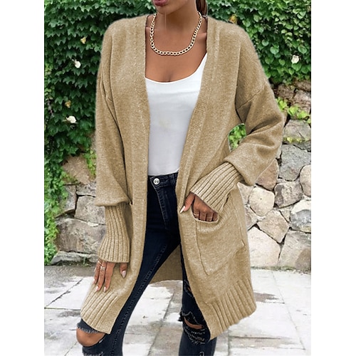 

Damen Strickjacke Strickwaren Gerippt Stricken Tunika Tasche Feste Farbe Öffnung vorne Stilvoll Brautkleider schlicht Outdoor Täglich Sommer Herbst Braun Khaki Grau Einheitsgröße