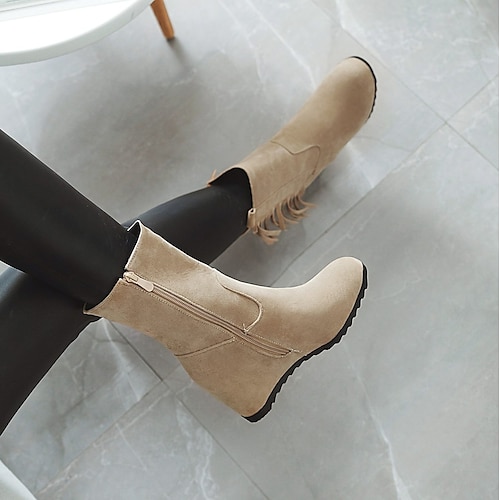 

Mulheres Botas Sapatos Aumentam Altura Botas de salto Botas Go Go Trabalho Diário Inverno Calcanhar escondido Moda Estilo bonito Básico Couro Sintético Côr Sólida Preto Verde Bege