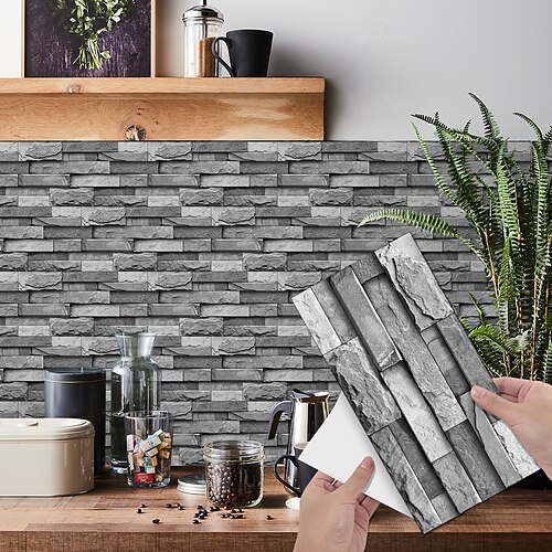 

7 Uds azulejo de piedra artificial pegatina de pared papel tapiz de vinilo 3d autoadhesivo floral decoración del hogar para cocina baño 5,5x11 pulgadas