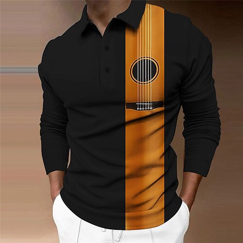 

Guitarra Casual Hombre 3D Estampado polo de golf Exterior Casual Diario Ropa de calle Poliéster Manga Larga Cuello Vuelto Camisas de polo Azul Naranja Gris Otoño invierno S M L Polo de solapa