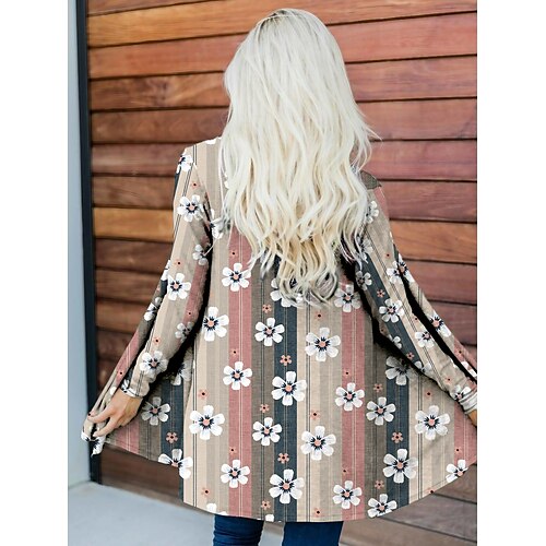 

Women's Casual Jacket Causal Print Stripes Fashion Loose Fit Outerwear Long Sleeve Light Pink S