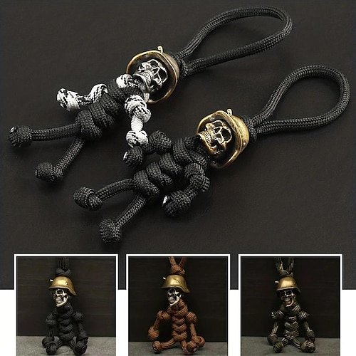 

Unique Handmade Paracord Keychain with Skull Head Soldier King Pendant - Perfect EDC Outdoor Knife Bead Tool DIY Accessory!