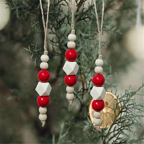 

Décorations d'arbre de noël, 3 pièces, ficelle de perles en bois, décorations de noël