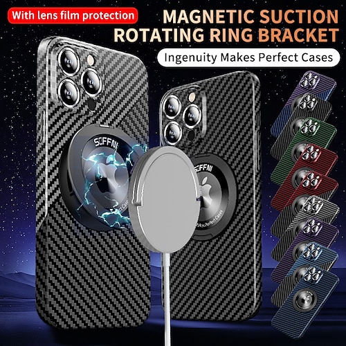 

teléfono Funda Para Apple iPhone 15 Pro Max Plus 14 13 12 11 Funda Trasera con Soporte Estuche para receptor de carga inalámbrica Antigolpes Fibra de carbon