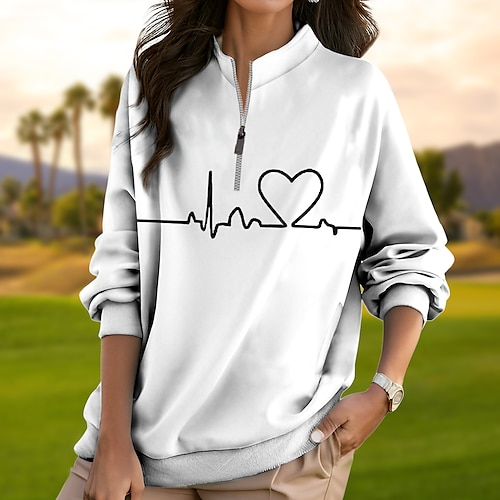 

Femme Pull de golf Sweat Golf Chaud Respirable Evacuation de l'humidité manche longue Vêtements d'extérieur de golf Top Standard Zippé Col Montant Imprimé Printemps Automne Tennis Le golf Pickleball