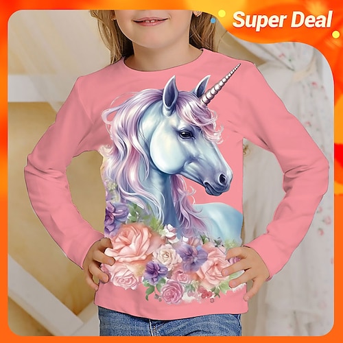 

Da ragazza maglietta Manica lunga maglietta T-shirt Pop art Cartoni animati Unicorno Stampa 3D Attivo Di tendenza stile sveglio Poliestere Esterno Informale Giornaliero Bambino Girocollo 3-12 anni
