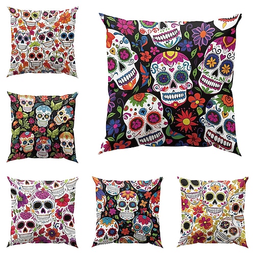 

Double Side Pillow Cover 1PC Day of Dead Skull Soft Decorative Square Cushion Case Pillowcase for Bedroom Livingroom Sofa Couch Chair