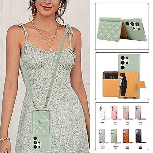 

Handy Hülle Handyhüllen Für Samsung Galaxy S23 S22 S21 S20 Ultra Plus FE A54 A53 A52 Rückseite Karteninhaber-Fälle mit Halterung Leder mit abnehmbarem Umhängeriemen Retro TPU PU-Leder