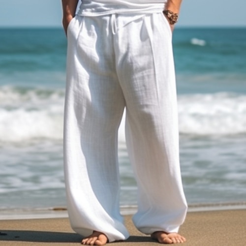 

Hombre Pantalones de lino Pantalones Pantalones de verano Bolsillo Correa Cintura elástica Plano Comodidad Transpirable Exterior Diario Noche Mezcla Lino / Algodón Moda Casual Blanco