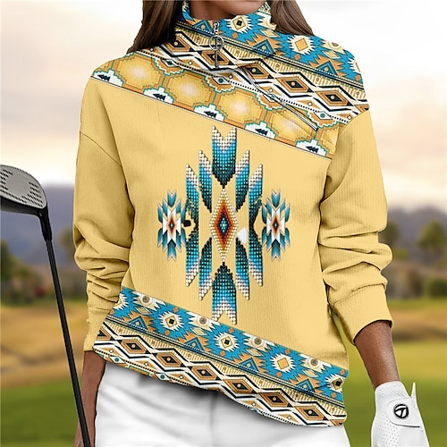 

Mujer Jersey de golf Sudadera Golf Mantiene abrigado Transpirable Dispersor de humedad Manga Larga Ropa de golf Camiseta Ajuste regular 1/4 cremallera Cuello alto Impreso Primavera Otoño Tenis Golf