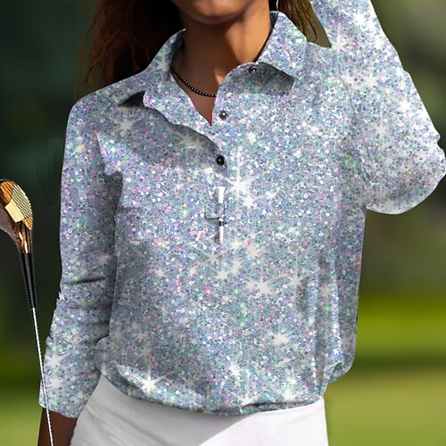 

Women's Polo Shirt Golf Shirt Button Up Polo Breathable Quick Dry Moisture Wicking Long Sleeve Golf Apparel Golf Clothes Regular Fit Printed Spring Autumn Tennis Golf Pickleball