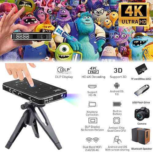 

Tomada de fábrica MK95 DLP Mini Projetor Alto-falante embutido Mini Portátil Para Bolso Projetor WIFI Correção Keystone FWVGA (854x480) 1000 lm Android 6.0 Compatível com iOS e Android HDMI USB TF