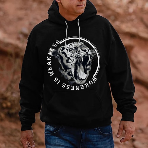 

Hombre Sudadera Con Capucha Negro Con Capucha Tigre Estampados Estampado Diario Deportes Ropa de calle Design Básico Primavera Otoño Ropa Sudaderas con capucha Sudaderas