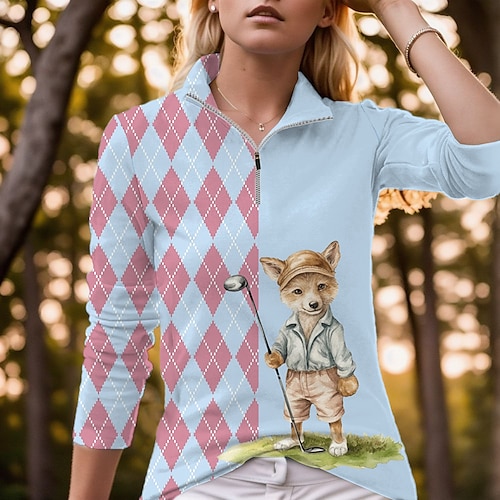 

Femme T-shirt POLO Chemise de golf Respirable Séchage rapide Evacuation de l'humidité manche longue Vêtements de golf Top Standard Zippé Col Montant Animal Plaid Printemps Automne Tennis Le golf