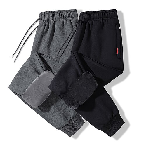 

Men's Fleece Pants Sweatpants Joggers Trousers Drawstring Elastic Waist Elastic Cuff Plain Comfort Warm Casual Daily Holiday Sports Fashion Black Navy Blue
