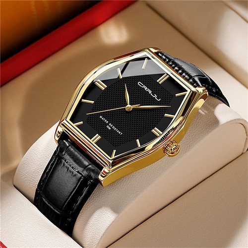 

Crrju hommes montre de luxe japon quartz tonneau dail cuir étanche montre-bracelet homme