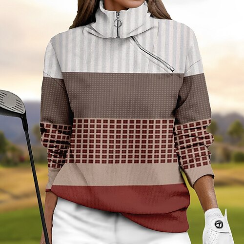 

Femme Pull de golf Sweat Golf Chaud Respirable Evacuation de l'humidité manche longue Vêtements d'extérieur de golf Top Standard 1/4 Zip Col Montant Plaid Printemps Automne Tennis Le golf Pickleball