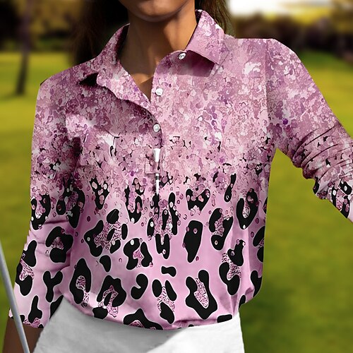 

Mulheres Camisa polo de caminhada Camisa de golfe Pólo de botões Respirável Secagem Rápida Pavio Humido Manga Longa Vestuário de golfe Roupas de golfe Normal Leopardo Primavera Outono Tênis Golfe