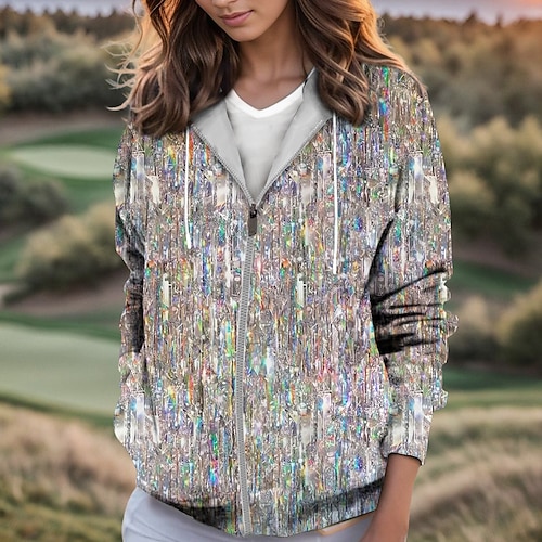 

Femme vêtements de golf Vestes de golf Sweat à capuche de golf Respirable Séchage rapide Avec poches manche longue Vêtements de golf Vêtements d'extérieur de golf Standard Full Zip Capuche Imprimé