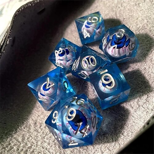 

Juego de dados hechos a mano con núcleo líquido para ojos que miran la muerte, juego de dados giratorios para los ojos del mirón de la muerte, juego de rol de mesa