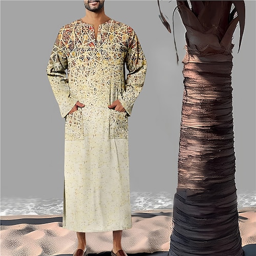 

Homme Chemise Caftan Imprimés Photos Géométrie Col Ras du Cou Bleu vert Jaune Bleu Vert Gris Extérieur Plein Air manche longue Imprimer Vêtement Tenue Mode Design Rétro Vintage