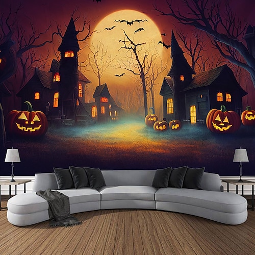 

Halloween-Hängeteppich, Wandkunst, großer Wandteppich, Wanddekoration, Fotografie, Hintergrund, Decke, Vorhang, Zuhause, Schlafzimmer, Wohnzimmer, Dekoration, furchteinflößender Kürbis, Monster,