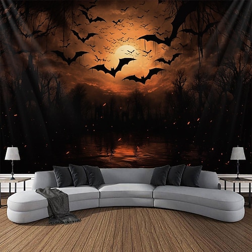 

Halloween Bat Hanging Tapestry Wall Art Large Tapestry Mural Decor Photograph Backdrop Blanket Curtain Home Bedroom Living Room Decoration Halloween Decorations