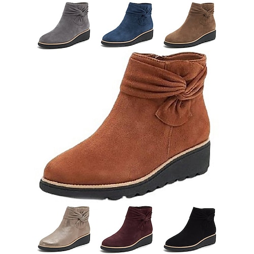 

Women's Boots Plus Size Booties Ankle Boots Outdoor Daily Booties Ankle Boots Winter Wedge Heel Round Toe Elegant Casual Minimalism Satin Zipper Solid Color Black Blue Purple